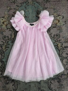 Zunie Light Pink Glitter Tulle Dress with Ruffled Sleeves